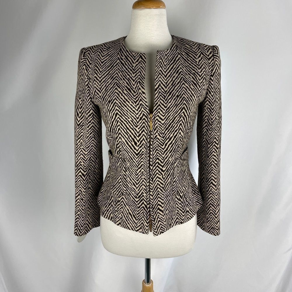 Les Copains Vintage brown chevron striped zip front jacket